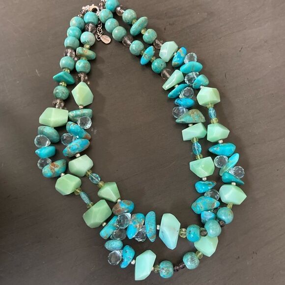 Barse Turquoise Stone Beaded Sterling Silver Statement Necklace - Picture 3 of 6